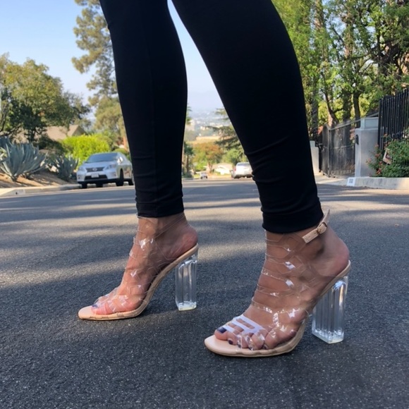 Clear Heel Strappy Crystal Heels Transparent Strap - Picture 2 of 8